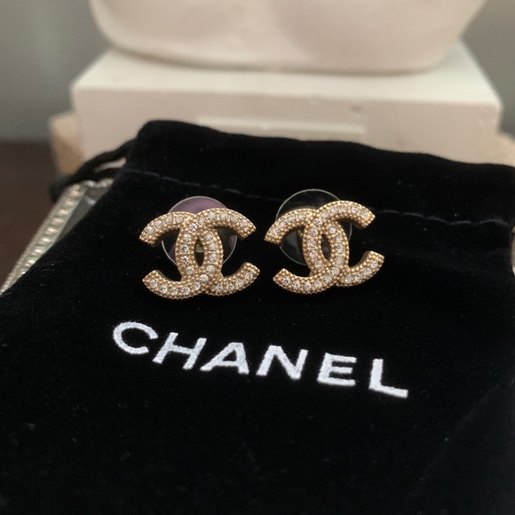CHANEL Jewelry - Chanel gold tone CC rhinestone earrings